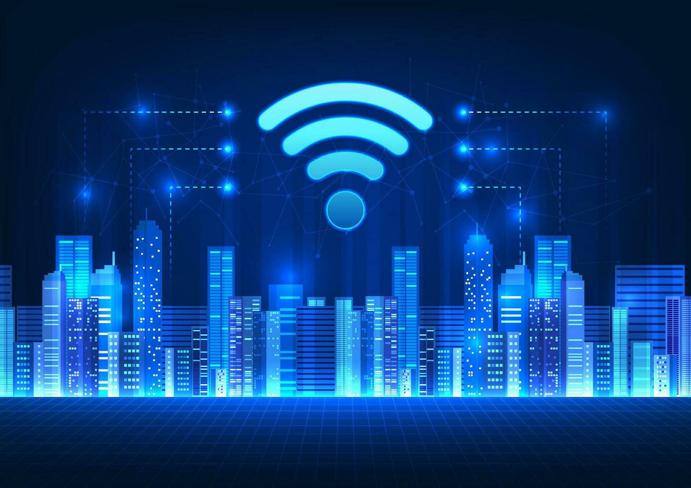Ilustração de skyline conectado por Wi-Fi representando comparação de provedores